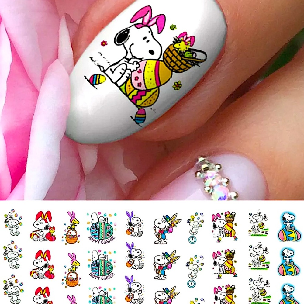 💌BO/GO$6🐰 Easter Snoopy Bunny Eggs Nail Decals Water transfers